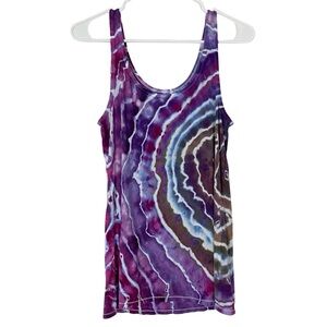 Upcycled Geode Tie Dye Tank Top Shirt Womens Size Medium Purple Y2K Handmade